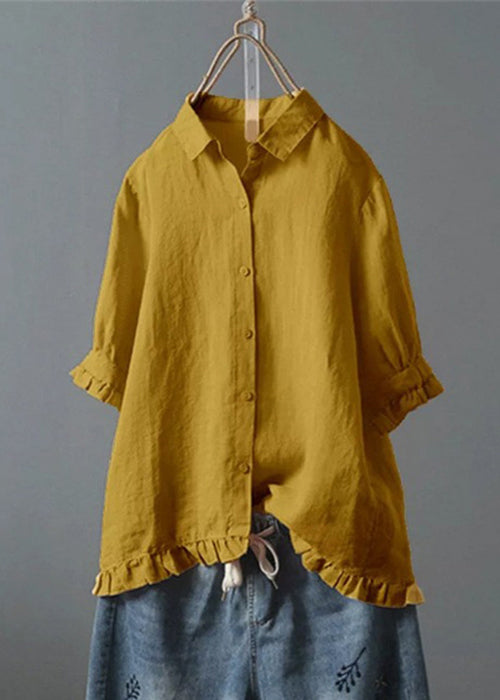 Loose White Ruffled Button Cotton Shirt Summer