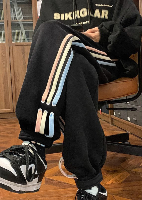 Loose White Striped Pockets High Waist Pants Spring