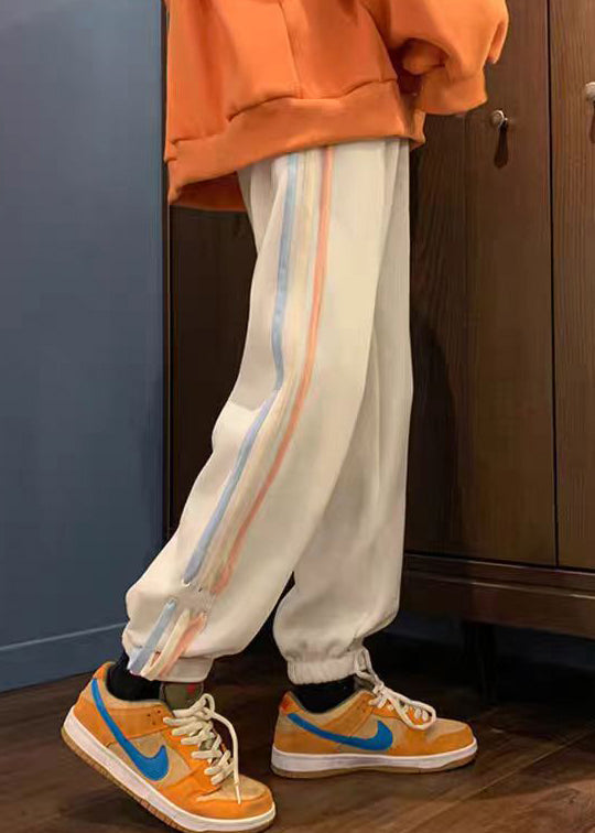 Loose White Striped Pockets High Waist Pants Spring