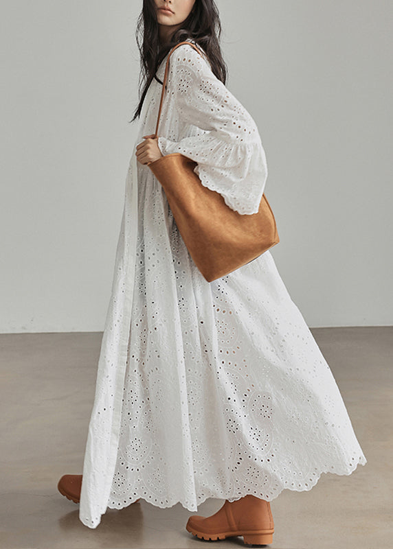 Loose White V Neck Patchwork Hollow Out Cardigans Flare Sleeve