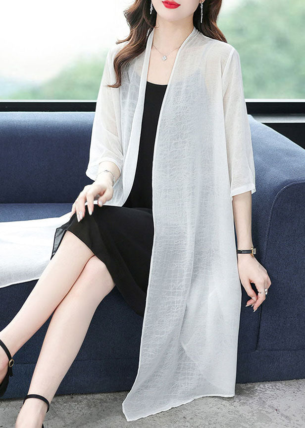 Loose White V Neck Thin Silk Cardigans Summer