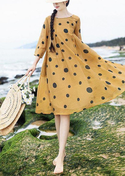 Loose Yellow Dot Half Sleeve Party Summer Chiffon Dress