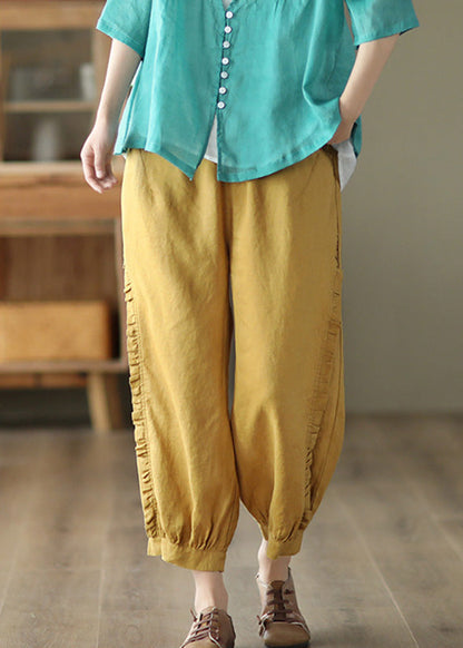 Loose Yellow Patchwork Lantern Pants Summer