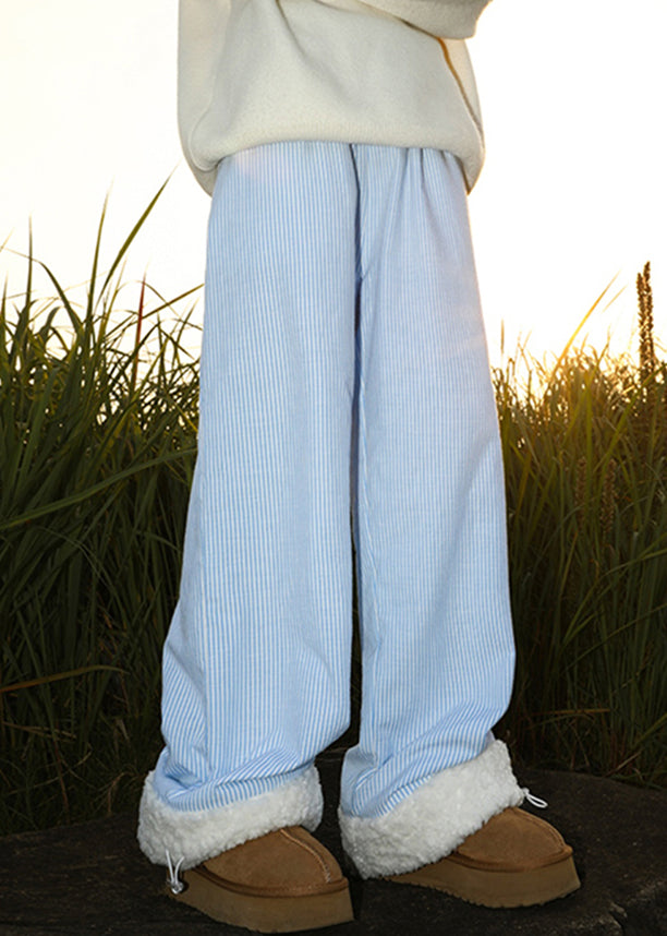Loose Yellow Pockets Drawstring Warm Fleece Pants Winter