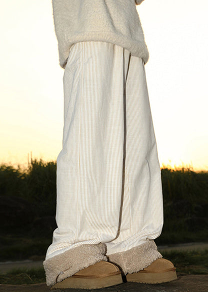 Loose Yellow Pockets Drawstring Warm Fleece Pants Winter