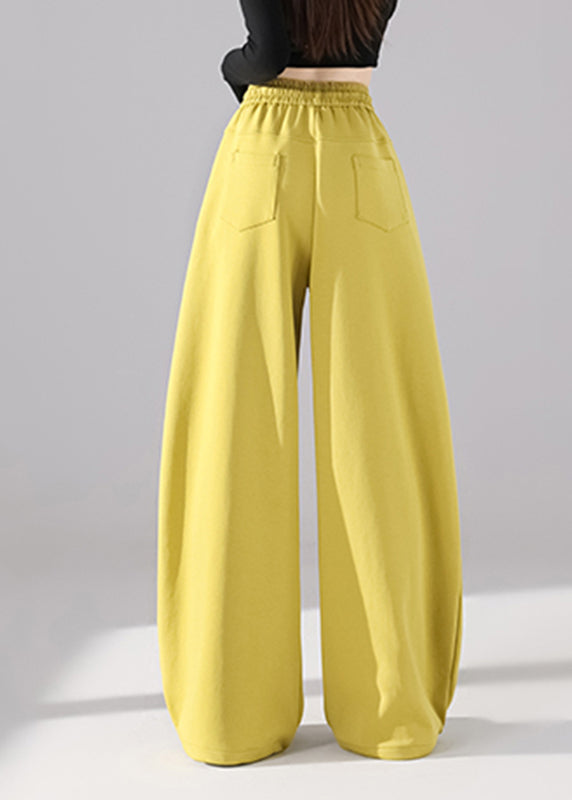 Loose Yellow Pockets Zircon Wide Leg Pants Fall