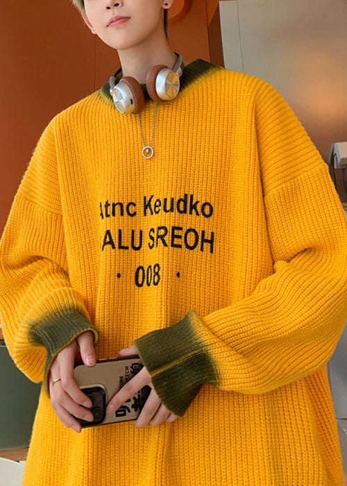 Loose Yellow Tie Dye Letter Knit Sweaters Winter