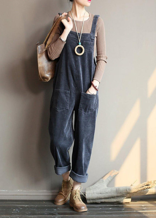 Loose Gray Corduroy Pants Overalls College Style Forest Jumpsuit
