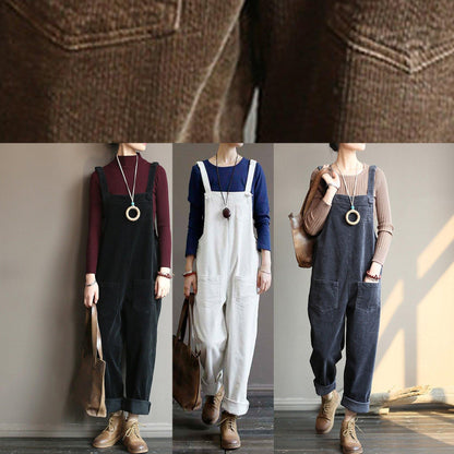 Loose Gray Corduroy Pants Overalls College Style Forest Jumpsuit