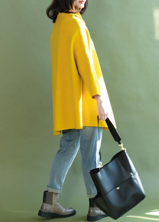 Loose Asymmetric Hem Wool High Neck Clothes for Wardrobes Yellow Shirt