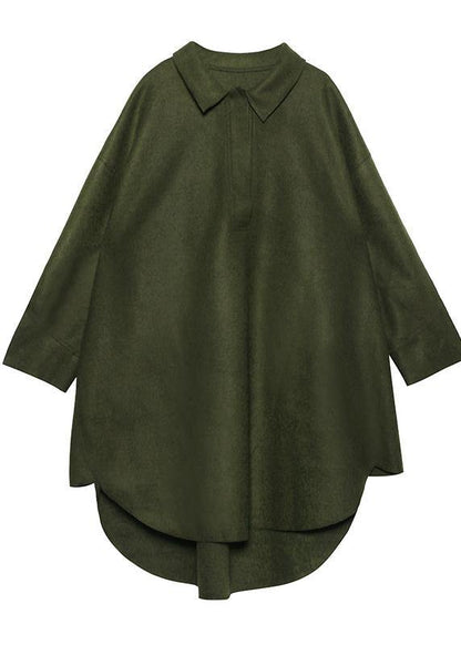 Loose Black Cotton Tunic Pattern Lapel Low High Design Art Dresses