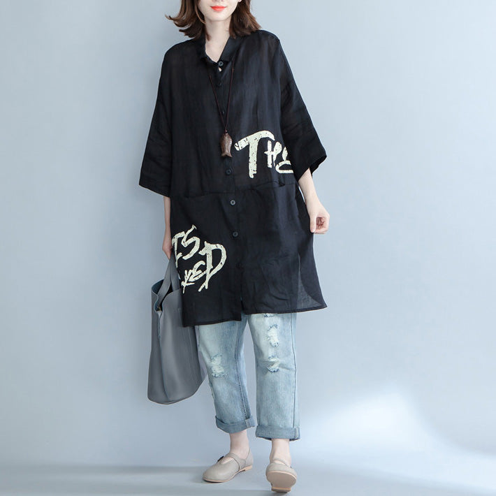 Loose Black Cotton Tunic Top Metropolitan Museum Photography Prints Loose Patchwork Dresses