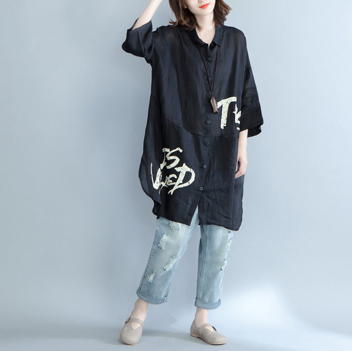 Loose Black Cotton Tunic Top Metropolitan Museum Photography Prints Loose Patchwork Dresses