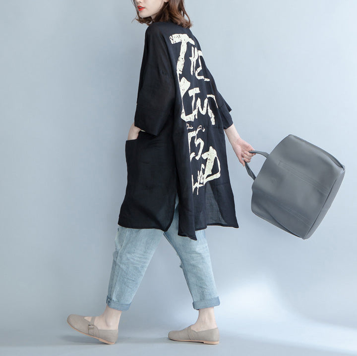 Loose Black Cotton Tunic Top Metropolitan Museum Photography Prints Loose Patchwork Dresses