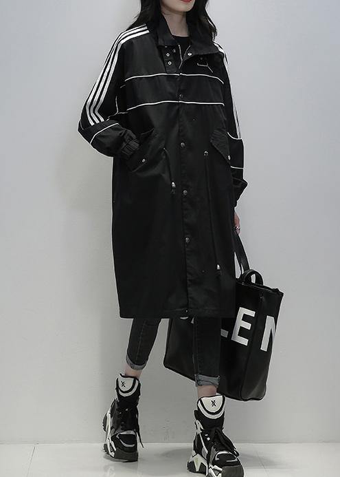 Loose Black Fine Clothes Outfits Stand Collar Zippered Coats