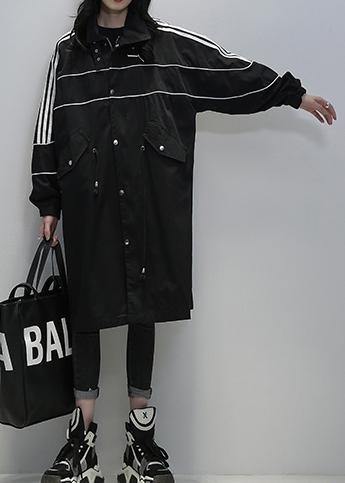 Loose Black Fine Clothes Outfits Stand Collar Zippered Coats
