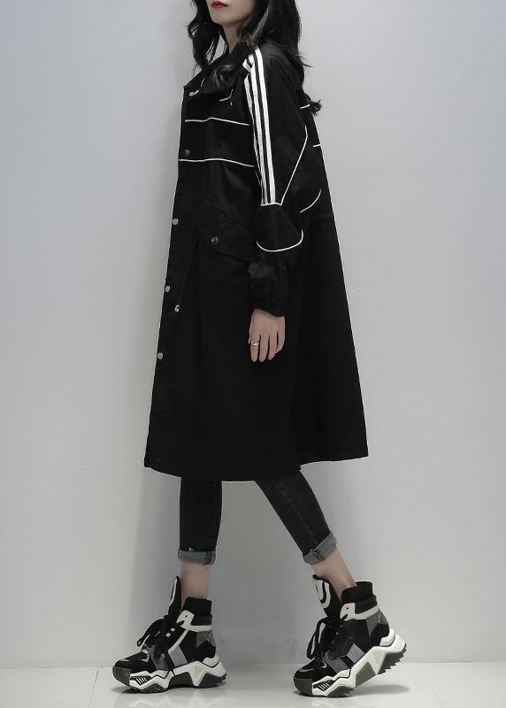 Loose Black Fine Clothes Outfits Stand Collar Zippered Coats
