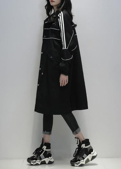 Loose Black Fine Clothes Outfits Stand Collar Zippered Coats
