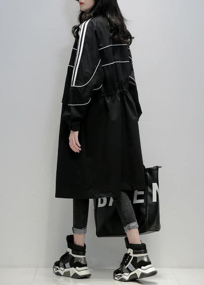 Loose Black Fine Clothes Outfits Stand Collar Zippered Coats