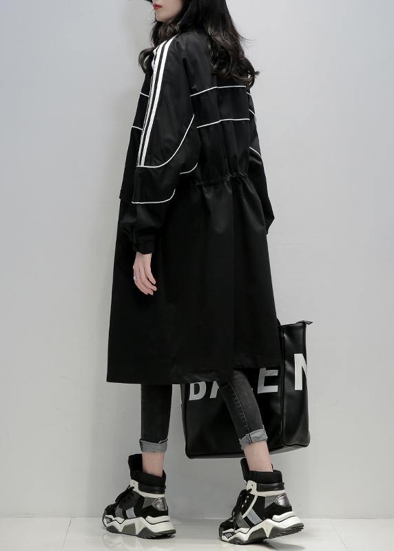 Loose Black Fine Clothes Outfits Stand Collar Zippered Coats