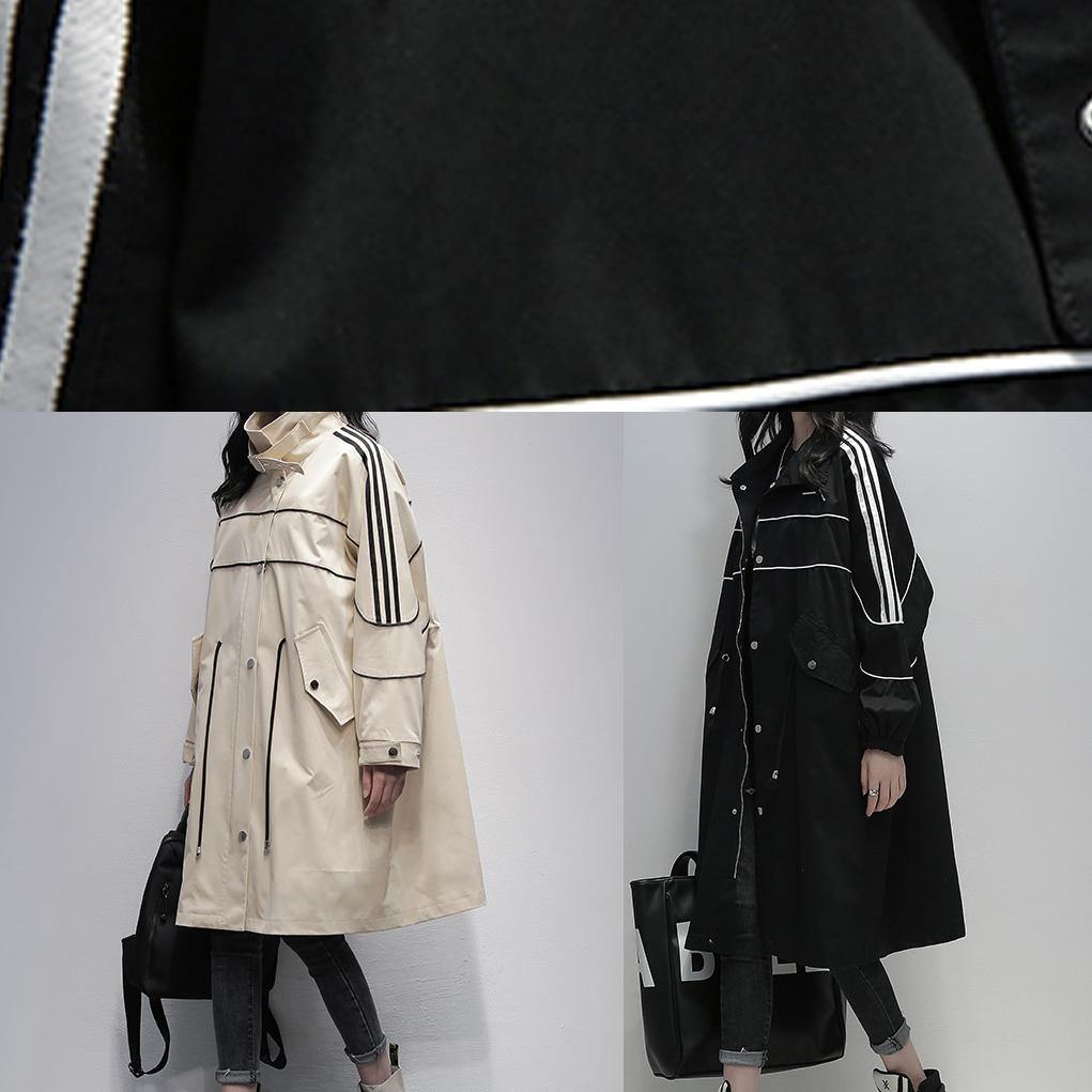 Loose Black Fine Clothes Outfits Stand Collar Zippered Coats