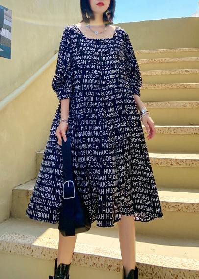 Loose Black Letter Dresses Square Collar Loose Summer Dress
