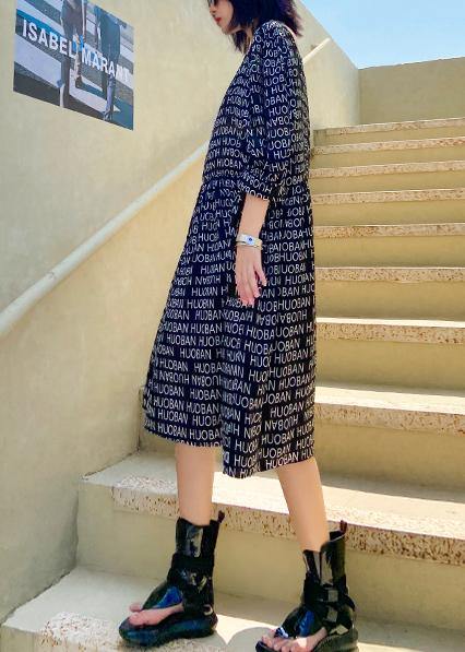 Loose Black Letter Dresses Square Collar Loose Summer Dress