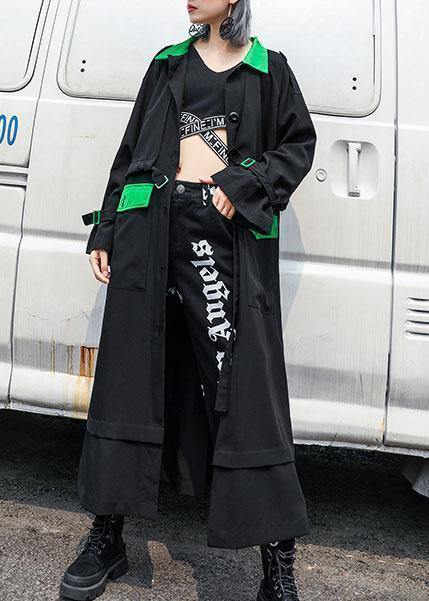 Loose Black Batchwrok Coats Tutorials Drawstring Fall Coat