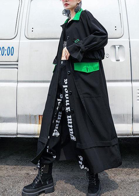 Loose Black Batchwrok Coats Tutorials Drawstring Fall Coat