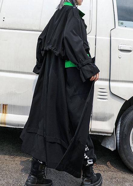 Loose Black Batchwrok Coats Tutorials Drawstring Fall Coat