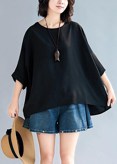 Loose Black Chiffon Tops Life O Neck Batwing Sleeve Loose Summer Tops