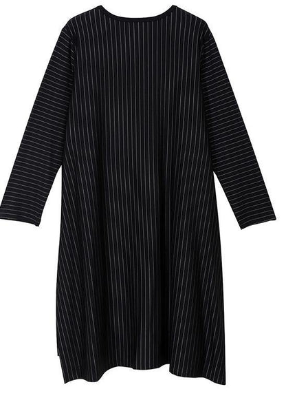Loose Black Cotton Clothes Patchwork Cotton Cartoon Print Fall Dresses