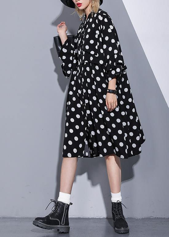 Loose Black Dotted Silk Cotton Quilting Clothes Square Collar Summer Dress