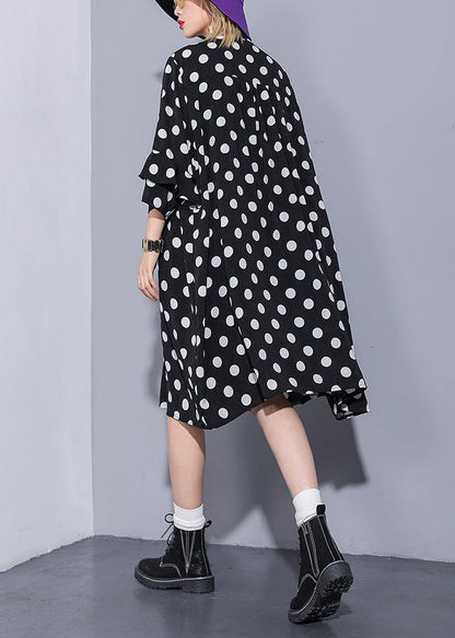 Loose Black Dotted Silk Cotton Quilting Clothes Square Collar Summer Dress