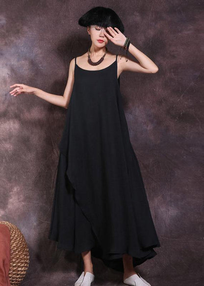Loose Black Linen Wardrobes Big Hem Summer Dresses