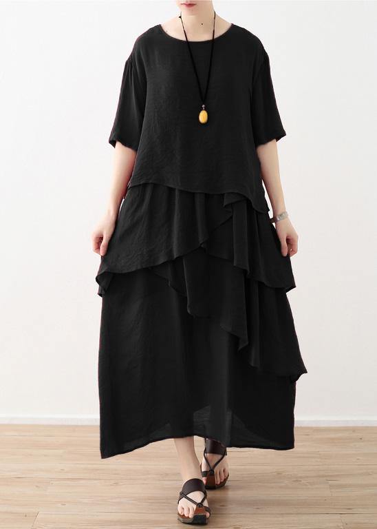 Loose Black Linen Cotton Dress Shirts Layered Clothing Summer Dresses