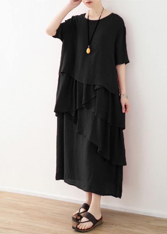Loose Black Linen Cotton Dress Shirts Layered Clothing Summer Dresses