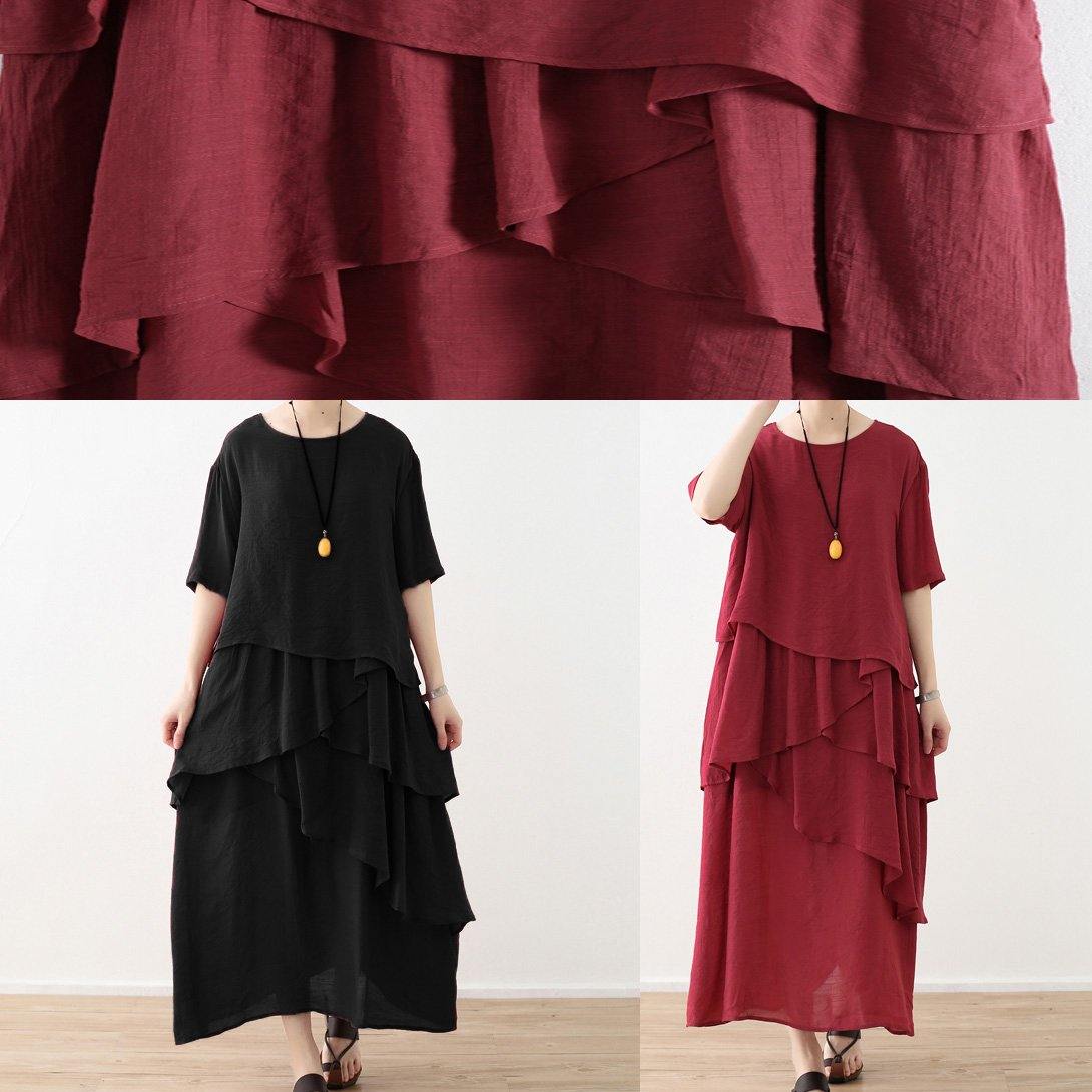 Loose Black Linen Cotton Dress Shirts Layered Clothing Summer Dresses