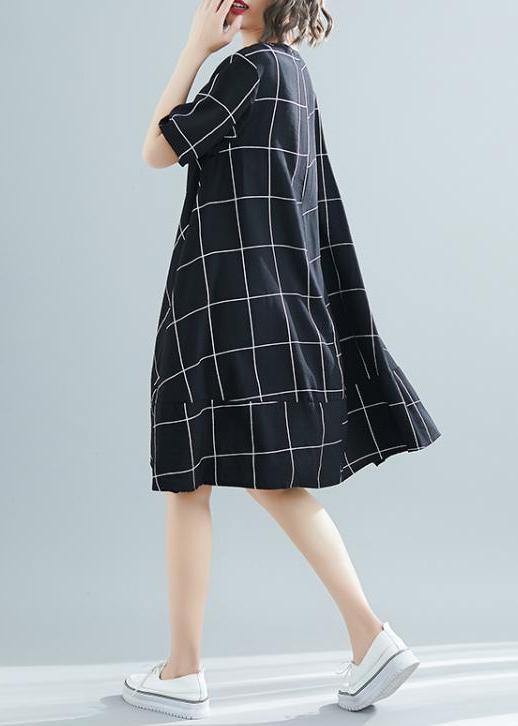 Loose Black Plaid Cotton Clothes Tutorials Low High Design Tunic Summer Dress