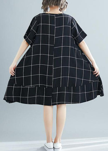 Loose Black Plaid Cotton Clothes Tutorials Low High Design Tunic Summer Dress