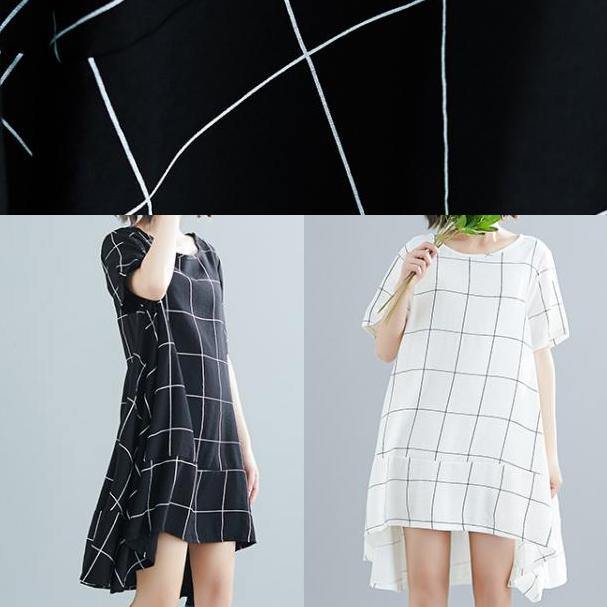 Loose Black Plaid Cotton Clothes Tutorials Low High Design Tunic Summer Dress