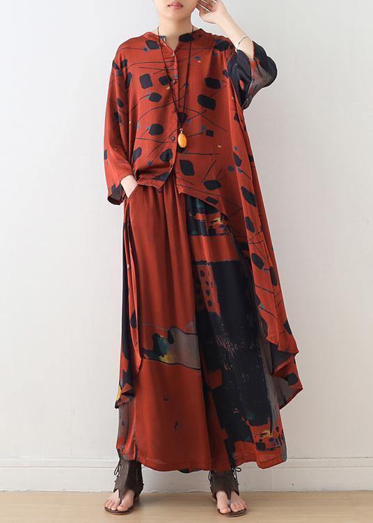 Loose Blended Chiffon Set Stand Collar Long Section Shirt and Summer Thin Two-piece