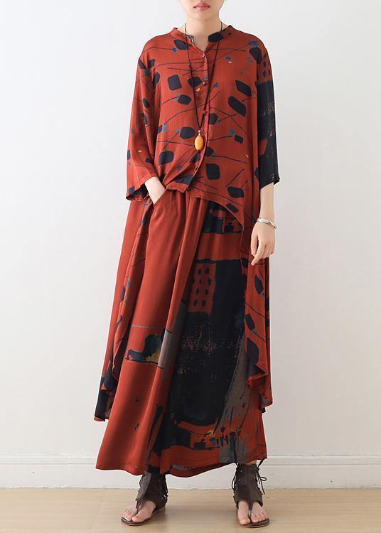 Loose Blended Chiffon Set Stand Collar Long Section Shirt and Summer Thin Two-piece