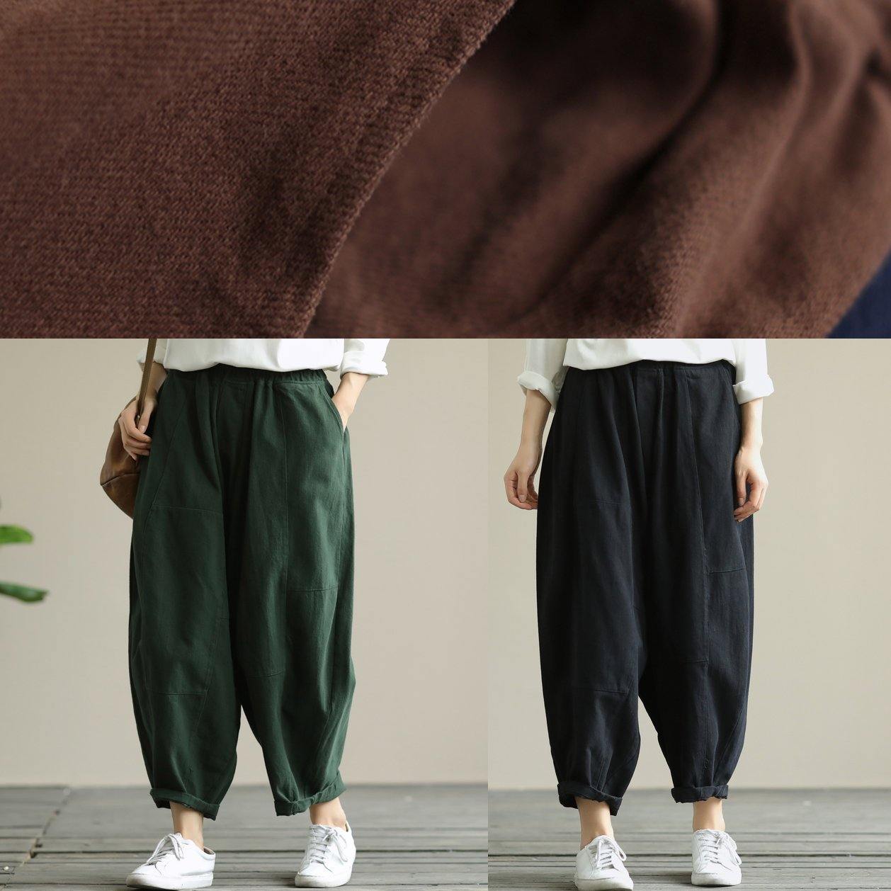 Loose Brown Elastic Waist Harem Pants