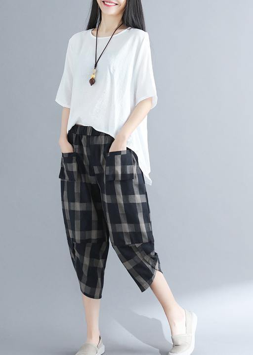 Loose Cotton 18th Century Outfits Black Plaid Traveling Harem Pants