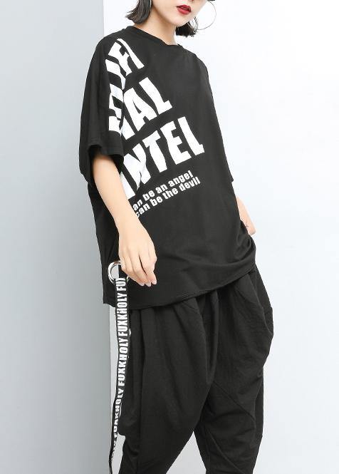 Loose Cotton Print Clothes Black Stylish Pullover Closure Blouse
