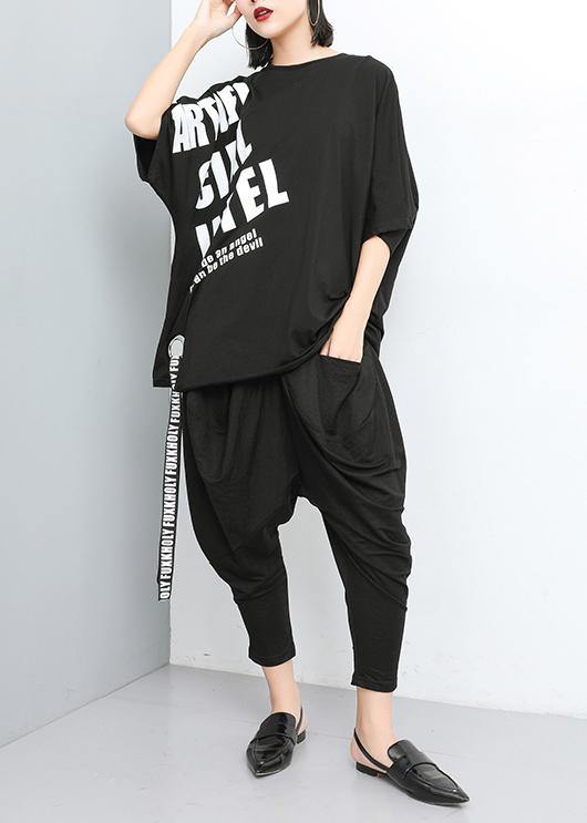 Loose Cotton Print Clothes Black Stylish Pullover Closure Blouse