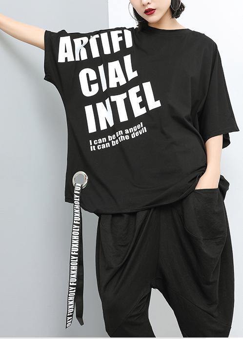 Loose Cotton Print Clothes Black Stylish Pullover Closure Blouse