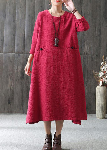 Loose Cotton Wardrobes A-line Long Sleeve Cotton Loose Retro Dress