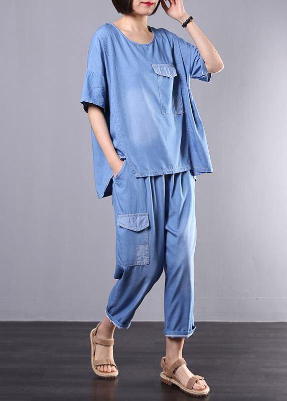 Loose Cotton Clothes for Korea Blue Denim Two Piece Suit